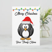 Niedlicher Weihnachtspenguin mit Weihnachtsmannmüt Feiertagskarte (Stehend Vorderseite)