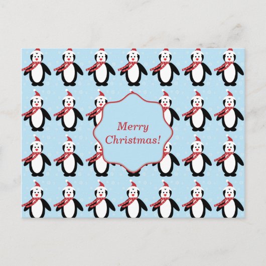 Niedlicher Weihnachtspenguin mit Weihnachtsmannmüt Feiertagspostkarte (Vorderseite)