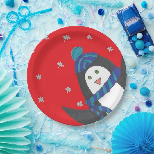 Niedlicher WeihnachtsPenguin Pappteller (Party)