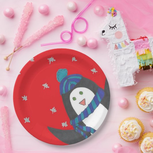 Niedlicher WeihnachtsPenguin Pappteller (Party)