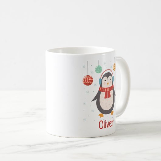 Niedlicher Weihnachtspenguin Personalisierte Weihn Kaffeetasse (VorderseiteRechts)