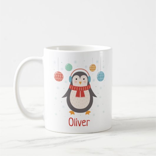 Niedlicher Weihnachtspenguin Personalisierte Weihn Kaffeetasse (Links)
