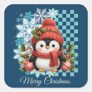 Niedlicher WeihnachtsPenguin Quadratischer Aufkleber
