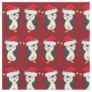 Niedlicher Weihnachtspenguin Roter Feiertag Stoff