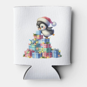 Niedlicher Weihnachtspinguin mit Geschenken und Li Dosenkühler