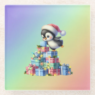 Niedlicher Weihnachtspinguin mit Geschenken und Li Glasuntersetzer
