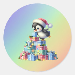 Niedlicher Weihnachtspinguin mit Geschenken und Li Runder Aufkleber