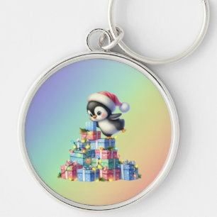 Niedlicher Weihnachtspinguin mit Geschenken und Li Schlüsselanhänger
