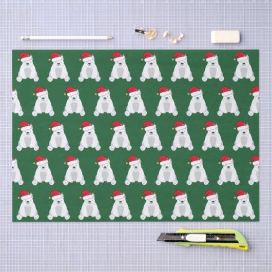 Niedlicher Weihnachtspolar Bär Santa Kids Green Seidenpapier (Handwerk)