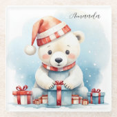 Niedlicher Weihnachtspolar Glasuntersetzer (Vorderseite)