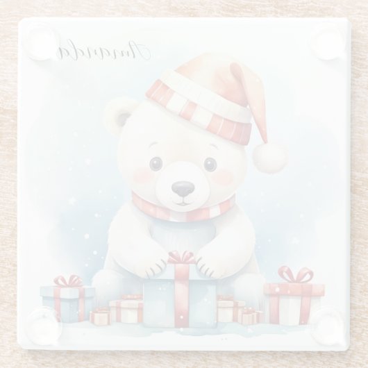 Niedlicher Weihnachtspolar Glasuntersetzer (Rückseite)