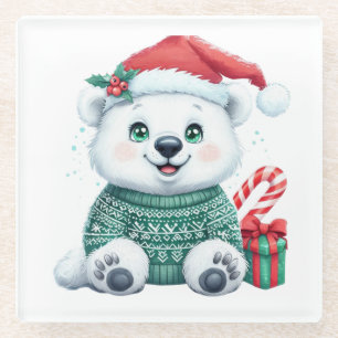 Niedlicher Weihnachtspolarbär im festlichen Pullov Glasuntersetzer