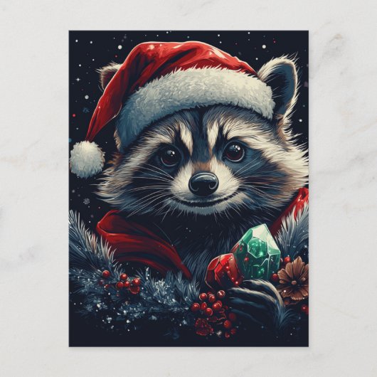 Niedlicher Weihnachtsraccoon Postkarte (Vorderseite)