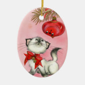 Niedlicher WeihnachtsRetro Vintag Kitten Katzenbau Keramik Ornament (Vorne)