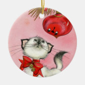 Niedlicher WeihnachtsRetro Vintage Katzenbaum Rosa Keramik Ornament (Vorne)