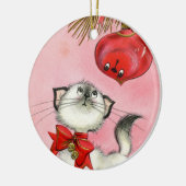 Niedlicher WeihnachtsRetro Vintage Katzenbaum Rosa Keramik Ornament (Links)