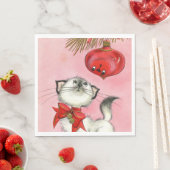 Niedlicher WeihnachtsRetro Vintage Katzenbaum Rosa Serviette (Beispiel)