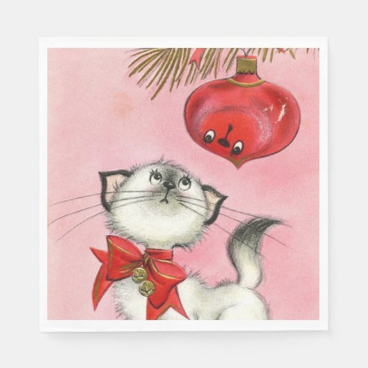 Niedlicher WeihnachtsRetro Vintage Katzenbaum Rosa Serviette (Vorderseite)