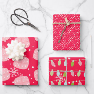 Niedlicher Weihnachtsroter Doodle Geschenkpapier Set