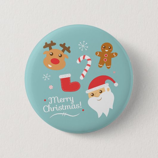 Niedlicher Weihnachtssankt-Ren-Lebkuchen-Knopf Button (Vorderseite)