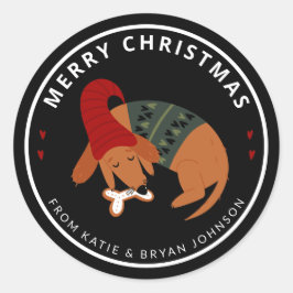 Niedlicher Weihnachtsschlafhund individuell anpass Runder Aufkleber