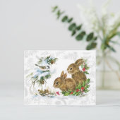 Niedlicher Weihnachtsschnee Bunny und Holly Postkarte (Stehend Vorderseite)