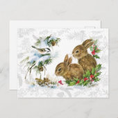 Niedlicher Weihnachtsschnee Bunny und Holly Postkarte (Vorne/Hinten)