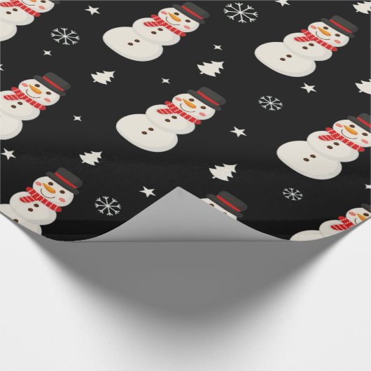 Niedlicher Weihnachtsschneemann Black Geschenkpapier (Ecke)