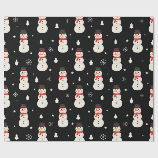 Niedlicher Weihnachtsschneemann Black Geschenkpapier (Flach)