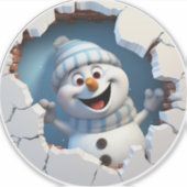 Niedlicher Weihnachtsschneemann durch die Mauer il Aufkleber (Vorderseite)