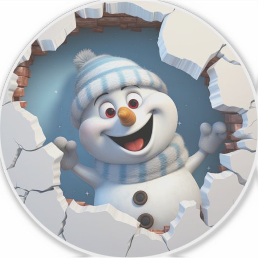 Niedlicher Weihnachtsschneemann durch die Mauer il Aufkleber (Vorderseite)