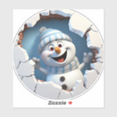 Niedlicher Weihnachtsschneemann durch die Mauer il Aufkleber (Blatt)