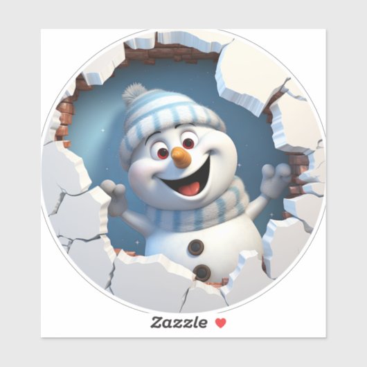 Niedlicher Weihnachtsschneemann durch die Mauer il Aufkleber (Blatt)