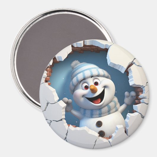 Niedlicher Weihnachtsschneemann durch die Mauer il Magnet (Vorderseite/Rückseite)