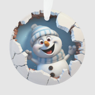 Niedlicher Weihnachtsschneemann durch die Mauer il Ornament