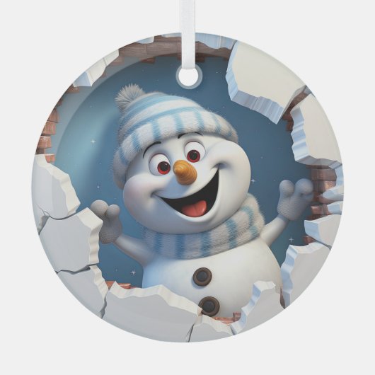 Niedlicher Weihnachtsschneemann durch die Mauer il Ornament Aus Glas (Vorderseite)