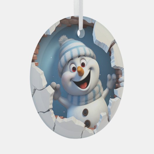 Niedlicher Weihnachtsschneemann durch die Mauer il Ornament Aus Glas (Vorderseite Rechts)