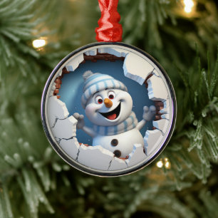 Niedlicher Weihnachtsschneemann durch die Mauer il Ornament Aus Metall