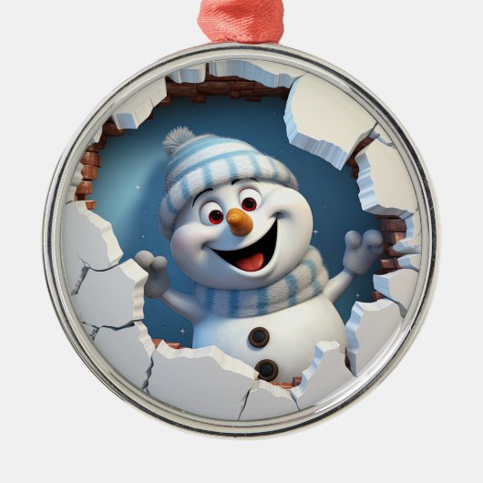 Niedlicher Weihnachtsschneemann durch die Mauer il Ornament Aus Metall (Vorne)