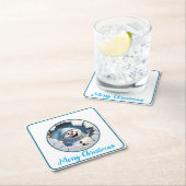 Niedlicher Weihnachtsschneemann durch die Mauer il Rechteckiger Pappuntersetzer (Vor Ort)