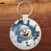 Niedlicher Weihnachtsschneemann durch die Mauer il Schlüsselanhänger (Vorderseite)