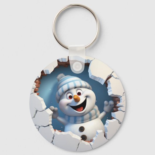 Niedlicher Weihnachtsschneemann durch die Mauer il Schlüsselanhänger (Rückseite)