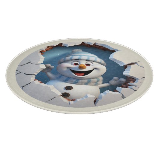 Niedlicher Weihnachtsschneemann durch die Mauer il Schneidebrett (Ecke)