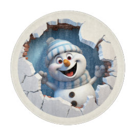 Niedlicher Weihnachtsschneemann durch die Mauer il Schneidebrett