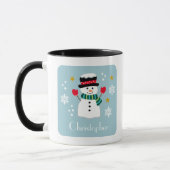 Niedlicher Weihnachtsschneemann Editable Name Blue Tasse (Links)