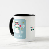 Niedlicher Weihnachtsschneemann Editable Name Blue Tasse (Vorderseite Links)