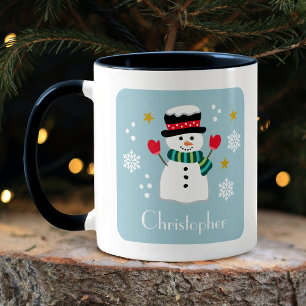 Niedlicher Weihnachtsschneemann Editable Name Blue Tasse