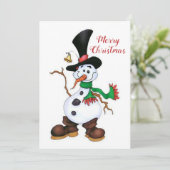 Niedlicher Weihnachtsschneemann Feiertagskarte (Stehend Vorderseite)