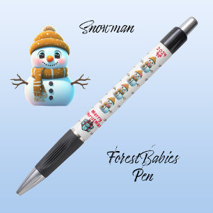 Niedlicher Weihnachtsschneemann, festliche Grafik, Kugelschreiber