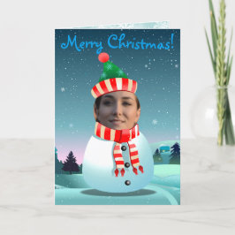 Niedlicher Weihnachtsschneemann mit eigenem Foto Feiertagskarte